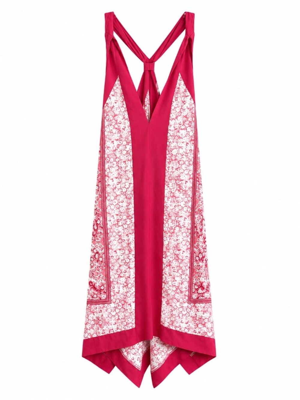 BCBGMAXAZRIA Red & White Floral Handkerchief Hem Sleeveless Midi Dress Size L